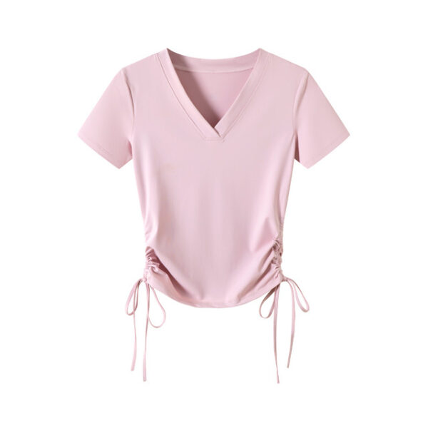 Women's V-neck short-sleeved T-shirt - Light Pink