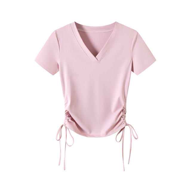 Women's V-neck short-sleeved T-shirt - Light Pink