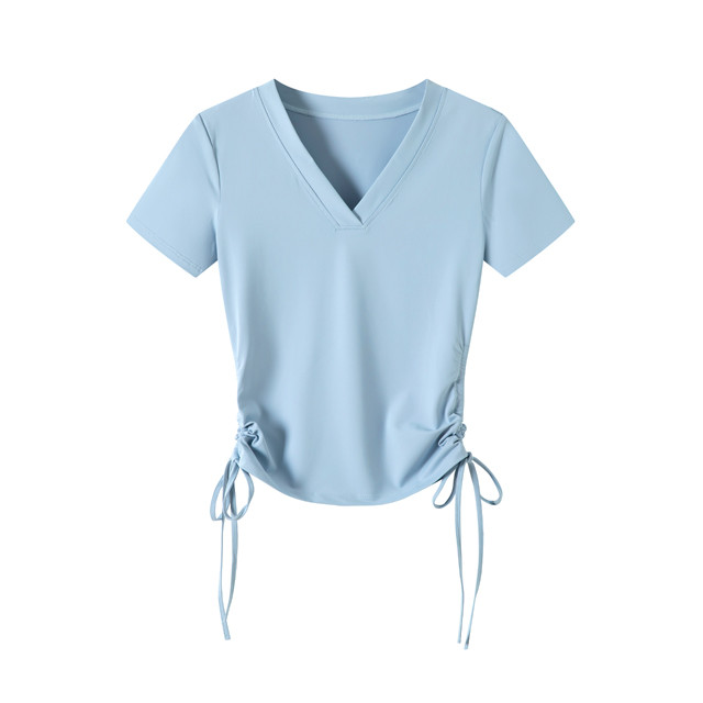 Women's V-neck short-sleeved T-shirt - Sky Blue